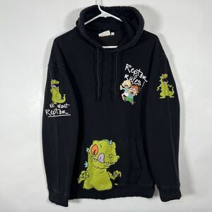 Nickelodeon Rugrats Hoodie Sweatshirt Mens Medium Black Reptar Tommy Chuckie
